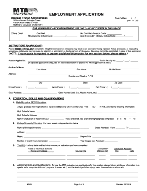 Maryland Transit Administration Employment Application