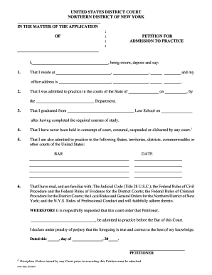 Petition for Admission to Practice
