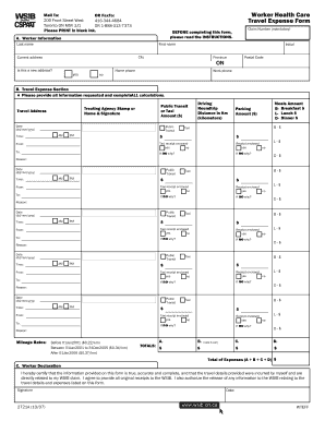 Worker Travel Expense Form 2721A