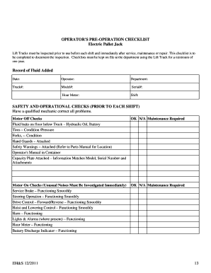 Electric Pallet Jack Pre-Operation Checklist