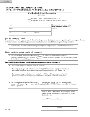 Pennsylvania Certificate of Annual Registration