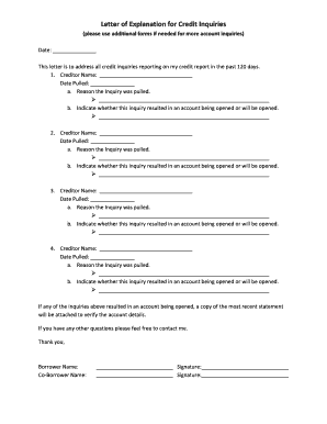 Letter of Explanation for Credit Inquiries