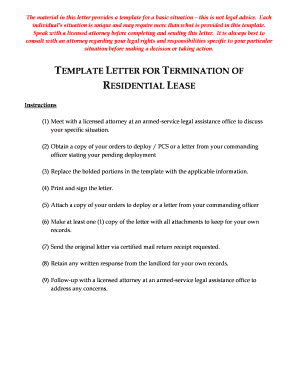 Template Letter for Termination of Residential Lease
