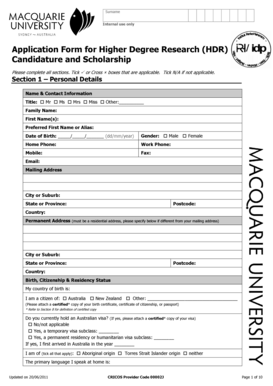 Application Form for Higher Degree Research