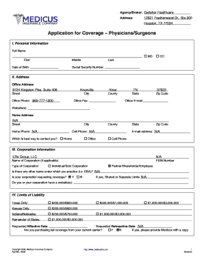 Physician Malpractice Insurance Application