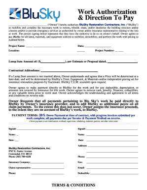 Work Authorization and Direction to Pay Agreement
