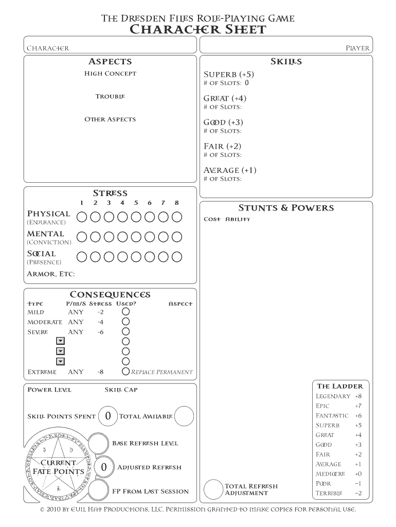 dresden files character sheet Preview on Page 1.