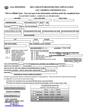 USA Swimming 2015 Athlete Registration Application