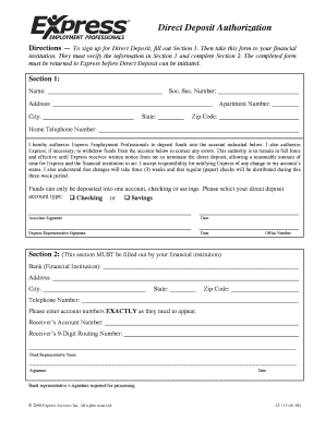Direct Deposit Authorization Form