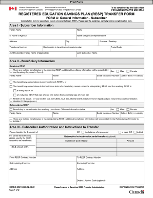 Registered Education Savings Plan (RESP) Transfer Form