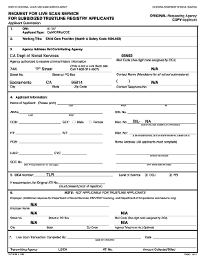 California Live Scan Request Form for Child Care Providers