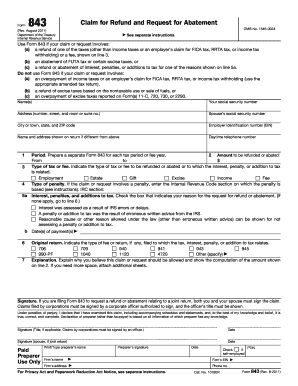 IRS Form 843 Claim for Refund and Request for Abatement