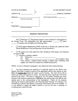 Wyoming Request for Setting
