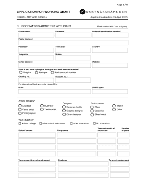 Visual Artists and Designers Working Grants Application