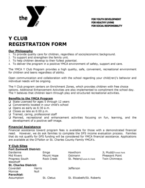 YMCA Y Club Registration Form