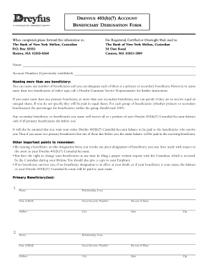 Dreyfus 403(b)(7) Beneficiary Designation Form