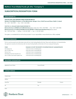 Northern Trust Global Funds Subscription/Redemption Form