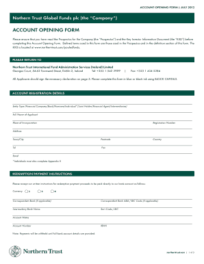 Northern Trust Global Funds Account Opening Form