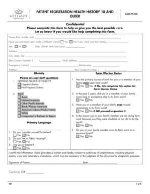 Patient Registration Health History Form