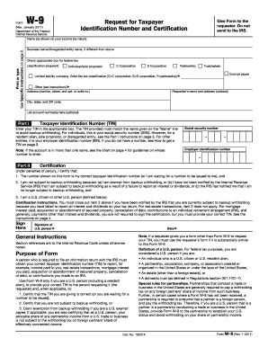 IRS Form W-9 Request for Taxpayer Identification Number and Certification