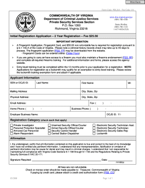 Virginia Private Security Services Registration Application