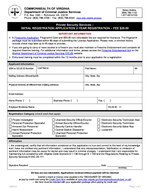 Virginia Private Security Services Initial Registration Application