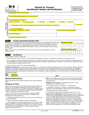 Form W-9 Request for Taxpayer Identification Number and Certification