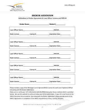 Broker Addendum to Loan Officer Agreement