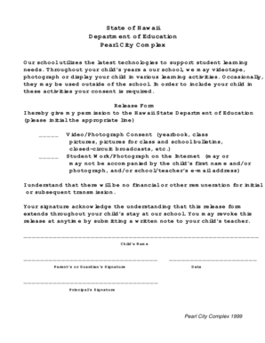 Hawaii Student Video and Photograph Consent Form