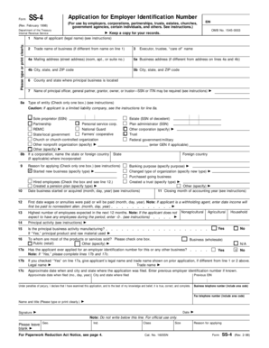 IRS Form SS-4 Application for Employer Identification Number