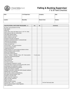Falling & Bucking Supervisor Checklist