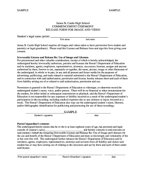 James B. Castle High School Commencement Image Release Form