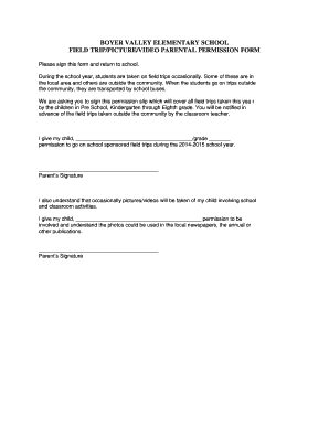 Field Trip /Picture/Video-Parental Permission Form - Boyer Valley ... - boyer-valley fesdev