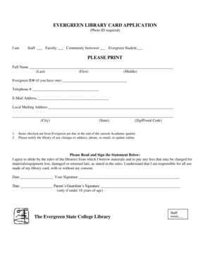 Evergreen Library Card Application