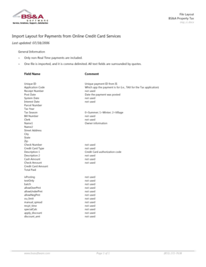BS&A Property Tax Payment Import Layout