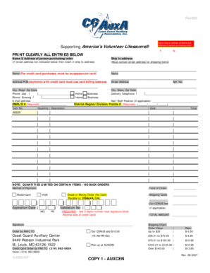 Coast Guard Auxiliary Order Form