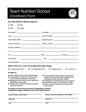 Team Nutrition School Enrollment Form