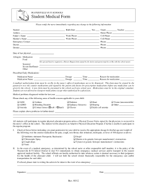 Waynesville R-VI Schools Student Medical Form