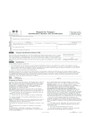 Form W-9 Request for Taxpayer Identification Number and Certification