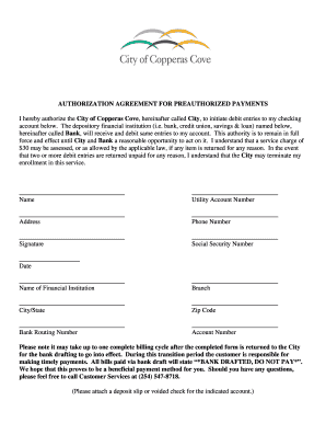 Authorization Agreement for Preauthorized Payments