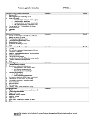 Freshman Application Rating Sheet