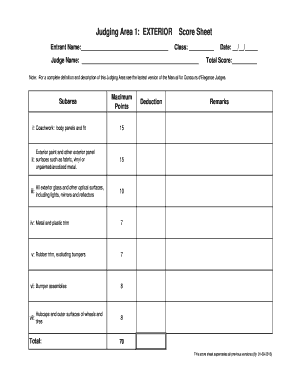 Concours d'Elegance Judging Score Sheet