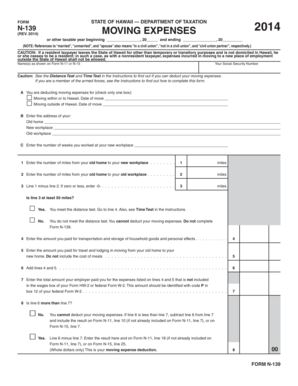 Hawaii Moving Expense Form N-139