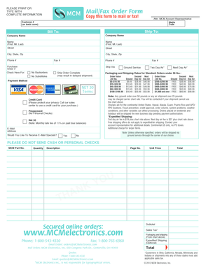 MCM Electronics Mail/Fax Order Form