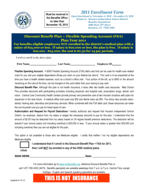 2011 Discount Benefit Plan + FSA Enrollment Form