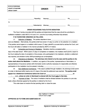 Michigan Facilitative Mediation Order
