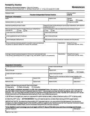 Houston ISD Term Life and AD&D Insurance Portability Form