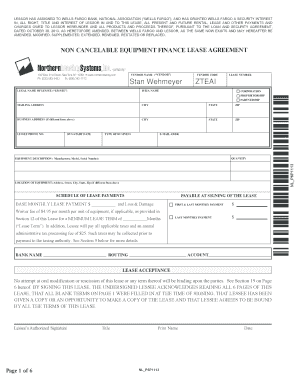 Non-Cancelable Equipment Finance Lease Agreement