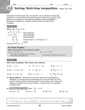 Algebra 1 Multi-Step Inequalities Worksheet