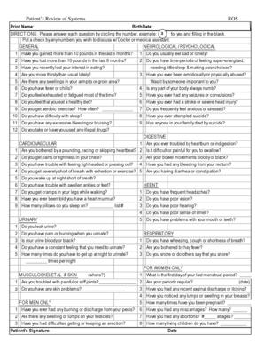 Patient's Review of Systems Form